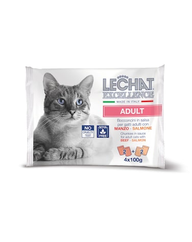 Lechat Excellence by Monge   Cat Wet Food   Chunkies in Pouch   Super Premium Complete Wet Cat Food   Flow Pack Beef &amp; Salmon - 4x100g