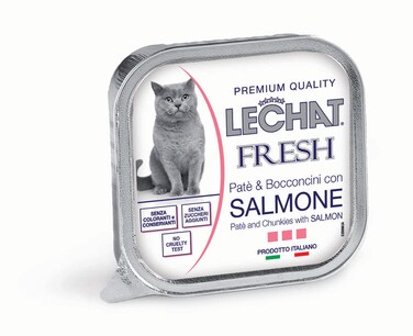 Lechat Fresh by Monge   Cat Wet Food with Salmon   Super Premium Complete Wet Cat Food   Pat&egrave; &amp; Chunkies in Alutray - 100g