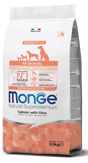 Monge All Breed Puppy &amp; Junior Salmon with Rice- 2.5kg
