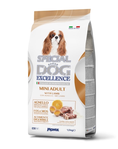 Special Dog Excellence by Monge   Mini Adult Dog Dry Food with Lamb, Rice, Eggs and Citrus Fruits   Super Premium Complementary Dry Dog Food - 1.5Kg