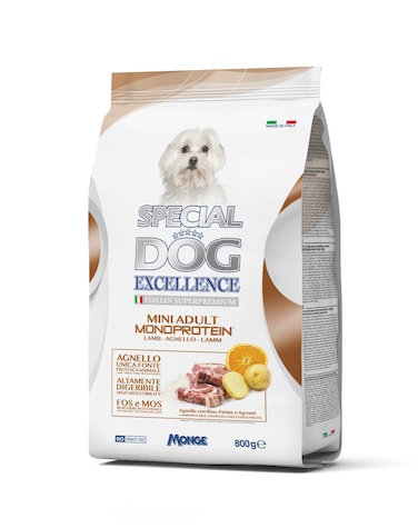 Special Dog Excellence by Monge   Mini Adult MONOPROTEIN Dry Food with Lamb, Rice, Potatoes, Linseed and Citrus Fruit   Super Premium Complementary Dry Dog Food - 800g