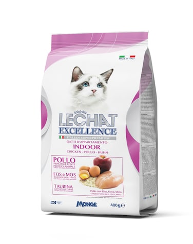 Lechat Excellence by Monge   Indoor Cat Dry Food with Chicken, Rice, Egg and Apple   Super Premium Complementary Dry Cat Food - 400g