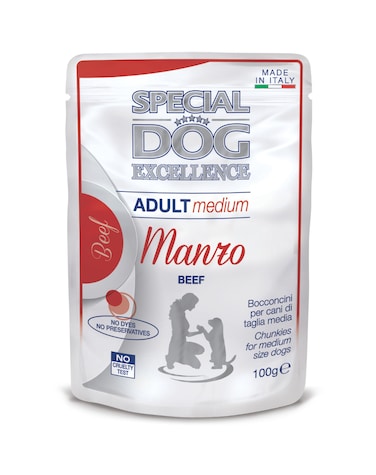 Special Dog Excellence by Monge   Adult Medium Dog Wet Food with Beef   Super Premium Complementary Wet Dog Food   Chunkies in Pouch - 100g