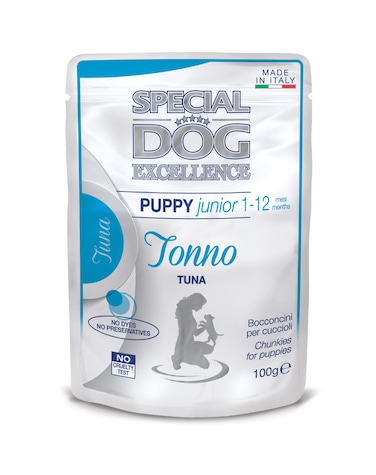 Special Dog Excellence by Monge   Puppy &amp; Junior Dog Wet Food with Tuna   Super Premium Complementary Wet Puppy Food   Chunkies in Pouch - 100g