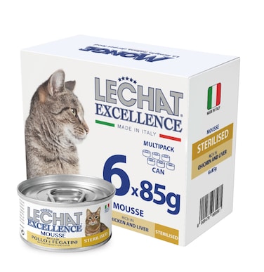 Lechat Excellence by Monge   Sterilised Cat Wet Food Rich in Chicken and Liver   Super Premium Complementary Wet Cat Food   Mousse in Can - Pack of 6x85g