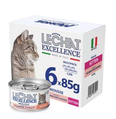 Lechat Excellence by Monge   Kitten Wet Food Rich in Salmon and Chicken   Super Premium Complementary Wet Kitten Food   Mousse in Can - Pack of 6x85g