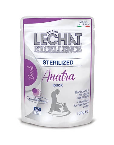 Lechat Excellence by Monge   Sterilised Cat Wet Food with Duck   Super Premium Complementary Wet Cat Food   Chunkies in Pouch - 100g