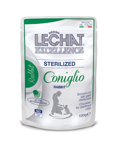 Lechat Excellence by Monge   Sterilised Cat Wet Food with Rabbit   Super Premium Complementary Wet Cat Food   Chunkies in Pouch - 100g