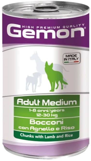 Gemon Dog Wet Food - Chunks Adult Medium with Lamb and Rice 1250gm