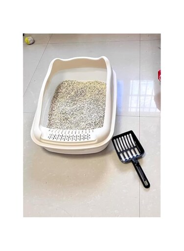 SKY-TOUCH Cat Litter Tray Box,Litter Box with High Side,Anti-Splashing Cats Litters Pan,Kitten Toilet with Litter Sifting Scoop,with Free Scoop Kitten Detachable Rim Easy Cleaning,48*35*18cm,White