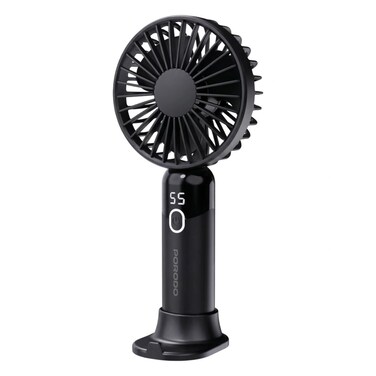Porodo Chillo Air Portable Handheld Fan with Phone Stand, LED Display &amp; USB-C Charging