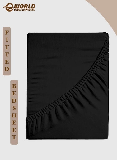 Black Microfiber Fitted Bedsheet with Deep Pocket for a Snug Fit, Breathable, Machine Washable for Optimal Protection, Available in King, Queen and Single Sizes, Without Pillow Cover