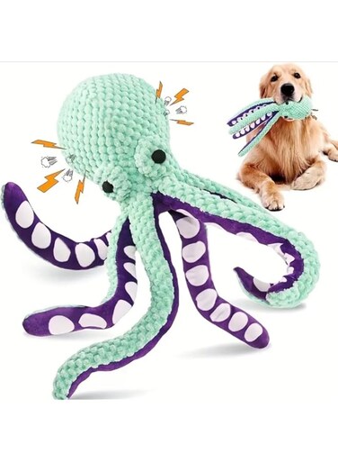 Dog Squeaky Toy Octopus, Interactive Dog Toy, Tug of War, Durable Dog Toys, Pet Toy, Anti-Anxiety Soft Puppy Plush Dog Chew Toys for Small Medium Large Dogs and Puppy, Reduce Boredom, Cleaning Teeth