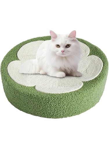 TOMVAES Cat Scratcher Board, Round Flower Pattern Cat Claw Sharpener, Green Base Non-slip Scratching Cardboard, Bowl-shaped Cat Bed, Indoor &amp; Outdoor Pet Pad, 39 * 9.5cm