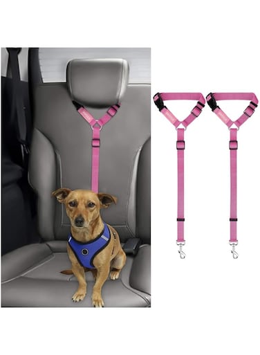 2 Packs Dual-Use Adjustable Pet Car Harness with Headrest Strap, Nylon Dog &amp; Cat Seat Belt for Safe Vehicle Travel, Zinc Alloy Lock (Ideal for Road Trips)