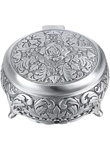 Hipiwe Metal Jewelry Storage Box Vintage Round Ring Organizer Box Small Earring Necklace Trinket Storage Box Keepsake Display Box Metal Decorative Box for Women Girls