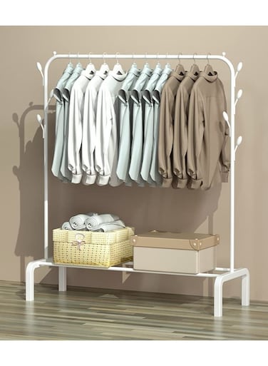 Clothes Rail Heavy Duty Metal Garment Rack 1-Tier Clothing Hanger with Top Rod and Lower Storage Shelf Clothes Rack for Home Office Indoor