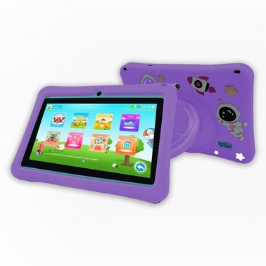 تابلت Oteeto K3 بشاشة 7 بوصة ومعالج ثماني النواة وذاكرة 128 جيجابايت وذاكرة وصول عشوائي 4 جيجابايت وبطارية 3000 مللي أمبير في الساعة وواي فاي مع حزام وسوار للأطفال وحافظة (أرجواني)