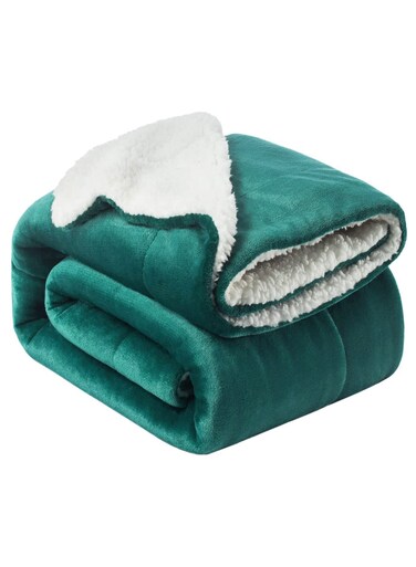 Sherpa Blanket Single Size Plush Throw Single Bed Blanket Warm and Plush Travel Blanket Green 160x220 cm