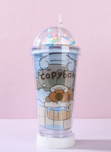 Capybara foam Tumblers Durable Cute Drinking Cup with Straw, Reusable Tumblers Semi Transparent Double Walled Tumblers