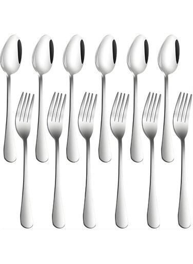 Set of 12, Stainless Steel Dinner Forks and Spoons Silverware Set, Heavy-Duty Dinner Forks and spoons   7.87 Inch   Cutlery Set, Dishwasher Safe