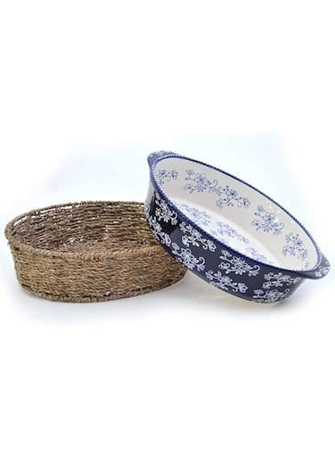 temp-tations&reg; Floral Lace Oval Baker with Banana Grass Woven Basket - Blue