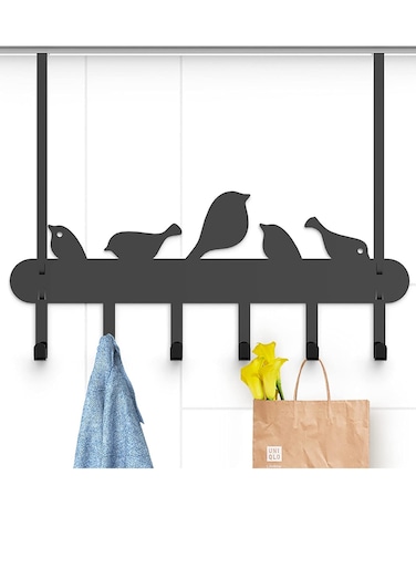 Over The Door Hook for Bird Pattern Heavy Duty Hanging Towel Organizer with 6 Hooks for Towel Coat Bag Robe Space Saving Nails Free Fits Most Doors