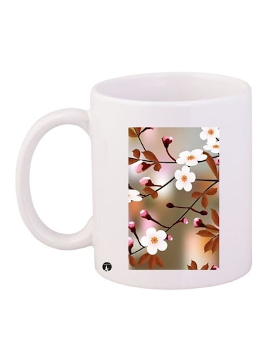 Flower Printed Ceramic Coffee Mug White/Beige/Brown 11ounce