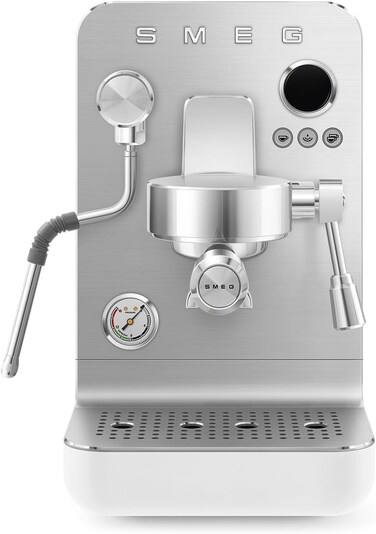 Smeg Mini Pro Espresso Machine, Luxury Italian Design, 15-Bar Professional Pressure, Barista-Grade Espresso Maker, Compact &amp; Elegant, Matte White