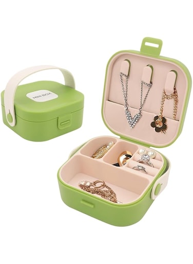 Azonee Portable Jewelry Box Organizer, Compact Jewellery Case for Rings, Earrings, Bracelets, Ideal Gift for Women and Girls (Green)