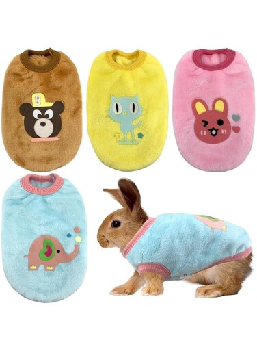 Vehomy 4Pcs Rabbit Bunny Clothes Guinea Pig Clothes Costume Small Pet Cozy Fleece Vest Warm T-Shirt Sweater for Ferret Teacup Poodles Puppy Kitten and Other Small Animals XS