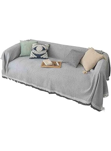 SYOSI 3 In 1 Thickened Weave Sofa Cover, Slipcover Couch Covers for 3 Seater Washable Sofa Throw Cover Non Slip Soft Carpet Throw Blanket for Bed Large Size 180 X 260CM Grey