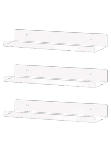 Clear Acrylic Shelf 15" Invisible Floating Wall Ledge Bookshelf, Kids Book Display Shelves Wall Mounted (15 Inch 3Pack)