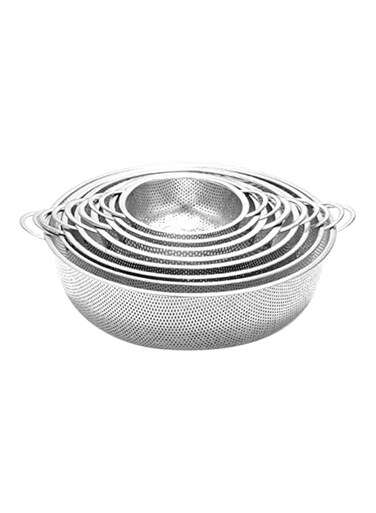 6-Piece Strainers And Colanders With Handle Set Includes 6xStrainer(16.5 cm,19.5 cm, 22.5cm, 25.5cm, 28.5 cm, 31.5 cm) Silver