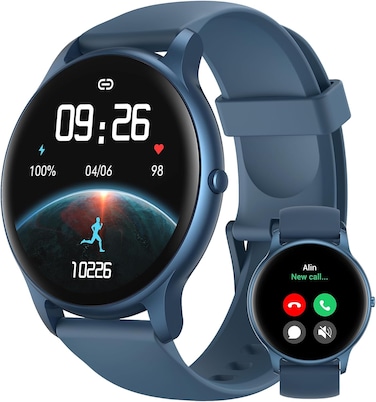 Smart Watch(Answer/Make Calls), Smartwatch for Women Men IP68 Waterproof, 100+ Sport Modes Fitness Activity Tracker, Heart Rate/Sleep/Steps Monitor, Fitness Watch for Android iPhone, Blue