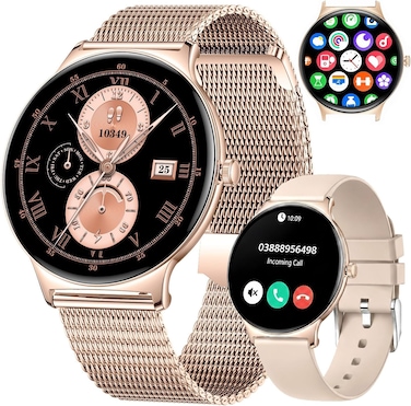 Women's Smartwatch: 1.43" AMOLED HD Display, Ultra-Thin, Bluetooth Calls, Voice Assistant, Fitness Tracker, Heart Rate, Blood Pressure, 120 Sport Modes, Waterproof, Custom Dials, Android, iOS