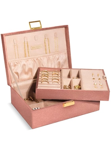 Benevolence LA Large Jewelry Box Organizer, Velvet Jewelry Boxes for Women   Large Jewelry Organizer for Earrings, Necklaces, Bracelets, and Rings   Jewelry Storage Organizer - Dusty Pink