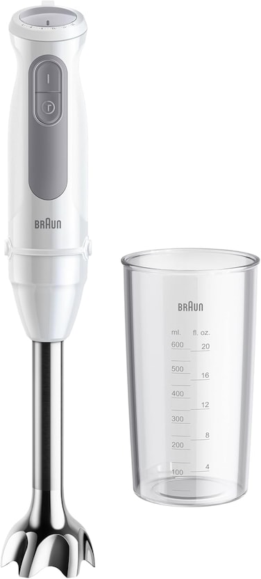 Braun MultiQuick 5 MQ 50001 M, Manual Blender with PowerBell Plus Technology, 21 Speed Wheel+Turbo, Click Plus System, Mixer with Ergo Handle, Steel Cam and Beaker 600 ml, 1000W, White
