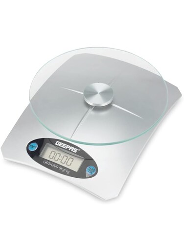 GEEPAS GBS4209 Digital Kitchen Scale 5Kg Capacity Low battery and Over load Indication Automatic Zero and Switch off