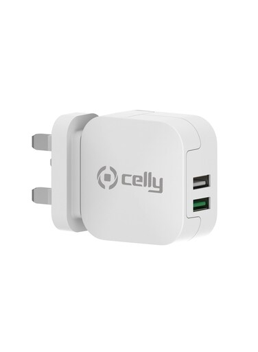 Dual Port USB-A Charger, Super Compact Wall Charger, Turbo Charge 2.4A Output UK &amp; US PIN for iPhone 14/13 Ipad Ipod Samsung Oneplus Xiaomi Huawei and More