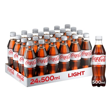 Coca-Cola Light Carbonated Soft Drink PET Bottle, 500ml Pack of 24