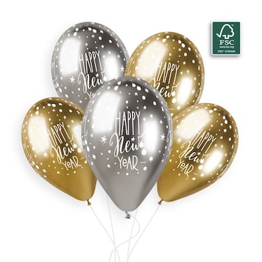 13" Shiny Latex Happy New Year Pack of 6
