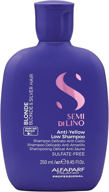Alfaparf Milano Semi Di Lino Blonde Antiyellow Low Shampoo For Blonde, Platinum And Silver Hair Sulfate Free Purple Shampoo Removes Yellow And Brassy Tones Corrects Brassiness
