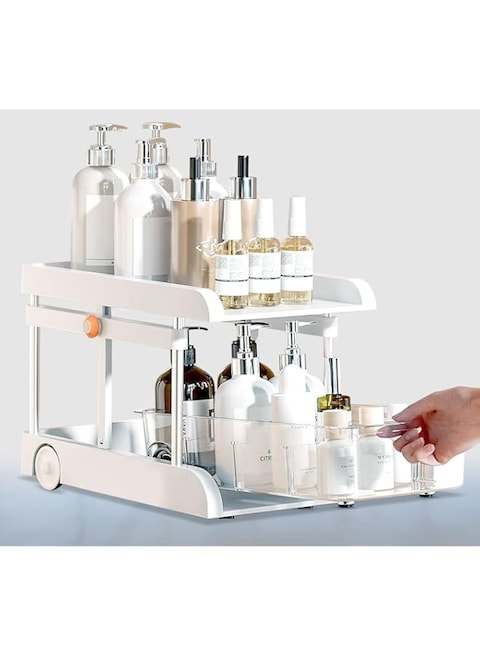 EOPTIFY 2 Tier Under Sink Organizer, White Kitchen Sink Organiser, Under Counter Storage Orgainizer, Multi-Purpose Kitchen Organizers and Storage Shelf, Transparent Shelf Organiser &amp; Storage
