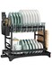 EETU 2 Tier Dish Drying Rack, Multifunctional Dish Rack,Collapsible Rustproof Kitchen Dish Drying Rack with Drainboard, Space-Saving Dish Drying Rack with Utensil Holder &amp; Cup Holder for Kitchen