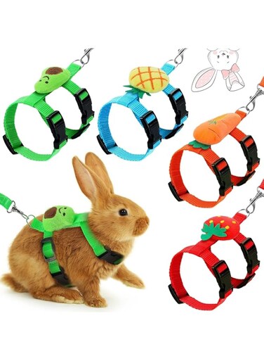 Bunny Rabbit Harness, 4 Sets Leash Set, Small Pet Cute Vest Harness Leash, with Decorations for Bunny Kitten Puppy, Small Pets (Fruit)