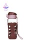Anti Slip Glass Pop Leak-Proof Cup Portable Bottle With Flip Cap Carrying Handle and Protective Silicone Sleeve Brown/Clear 450ml