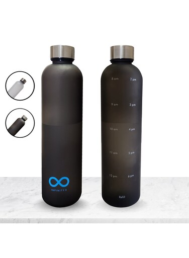 8 Water Bottle, Leakproof, 1L/32 OZ Large Size, BPA free, Non-Toxic Water Bottle, Motivational Time Stamps, Perfect for Kids, School, Gym, Sports, Office and Travel (Black)