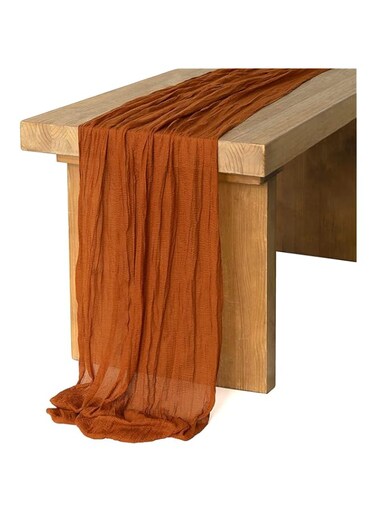 YHRY 1 Pack Rust Gauze Table Runner, Sheer Cheesecloth Table Runner, Romantic Boho Table Runner, Rustic Table Cloth, Table Decor, for Wedding Party, Bridal Shower, Birthday Party, 35 x 118 Inch