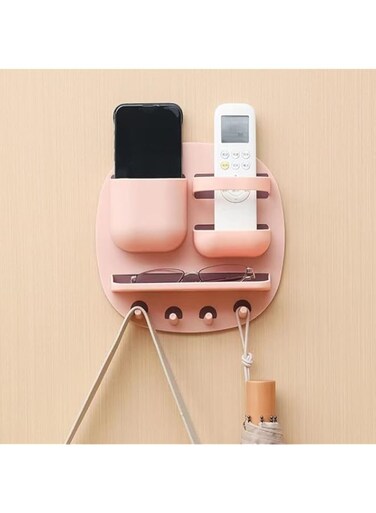 GWEOBZ Plastic Wall Mount Organizer, Bedside Storage Shelf Adhesive Storage Organzier Small Bedroom Accessories for Remote, Phone, Glasses (Pink)